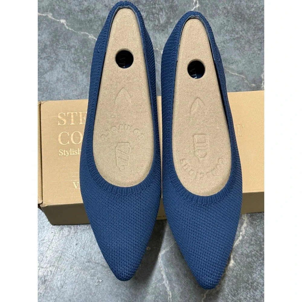 VIVAIA Navy Knit Pointed‎ Toe Flats Stretch Comfort Ballet Shoes EU/39 US/8
